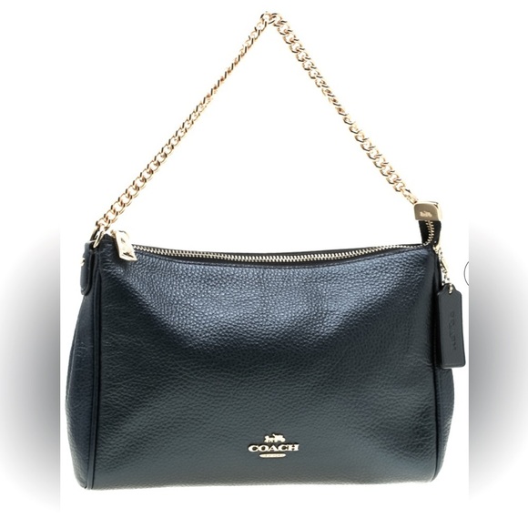 Coach metallic Carrie Crossbody bag with detachable strap and silver chain. Blue - Picture 1 of 7